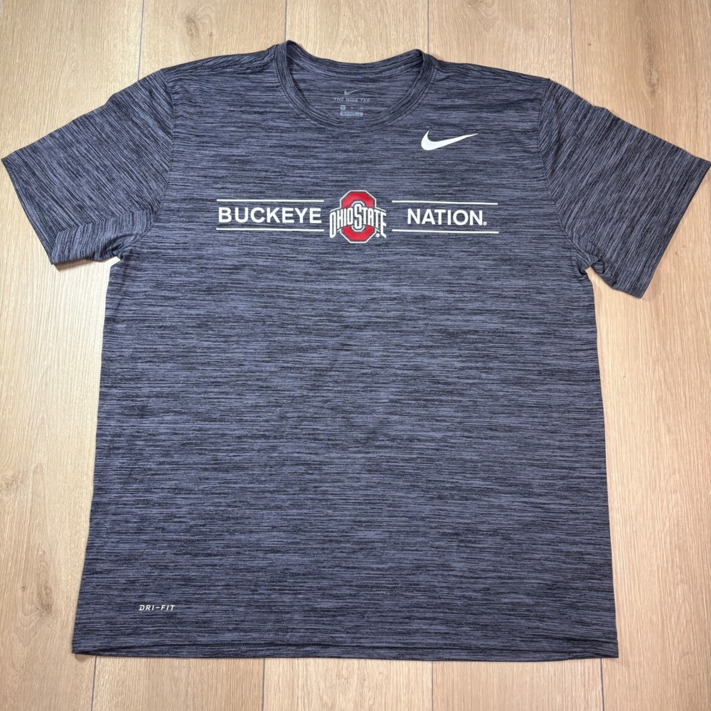 Nike Ohio State Buckeye Nation Dri-FIT Shirt Mens XL Grey Heather Short Sleeve